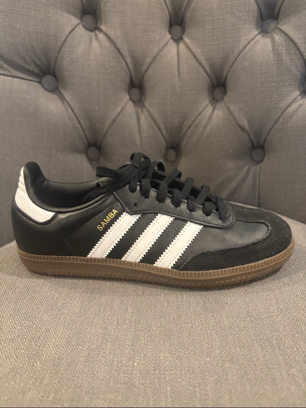 adidas Black/White Samba Leather Sneaker with Gum Sole